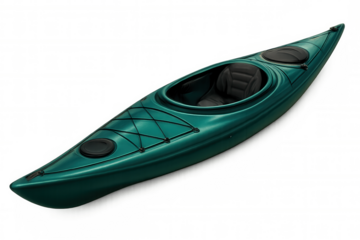 Green kayak floating against transparent backdrop, highlighting water sports gear for adventure-themed graphic projects
