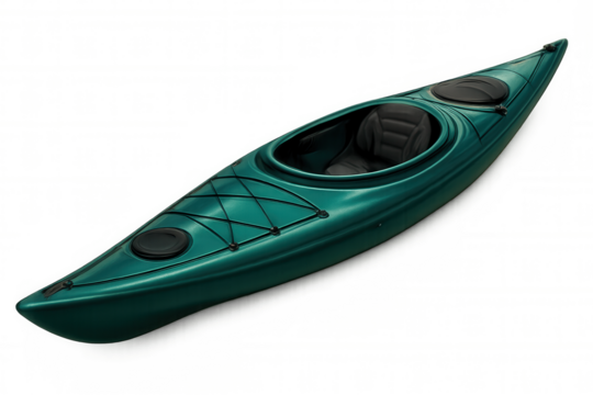 Green kayak floating against transparent backdrop, highlighting water sports gear for adventure-themed graphic projects