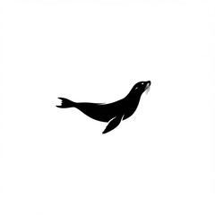 Obraz premium Elegant black silhouette of a swimming sea lion, a minimalist vector logo icon isolated on a white background.