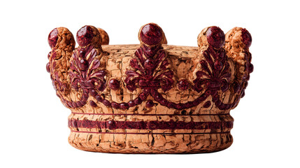 Wine cork shaped like a crown with deep red embellishments