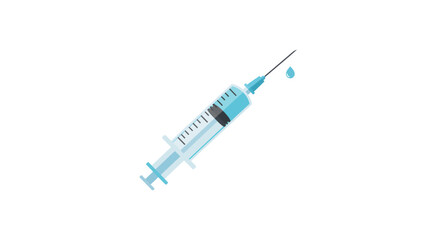 Medical syringe illustration with a needle and blue liquid for vaccination or injection, a concept for healthcare and immunization.