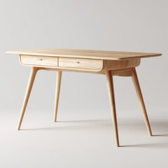 Fototapeta premium Modern Minimalist Wooden Table with Two Drawers and Stylish Legs