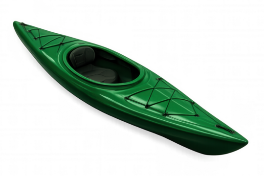 Green kayak isolated on a transparent background, ready for paddling adventures in lakes and rivers