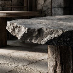 Fototapeta premium Natural Stone Table with Rough Edges in Rustic Setting