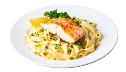 Salmon with pasta dish