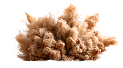 Massive brown dust cloud explosion with debris scattering