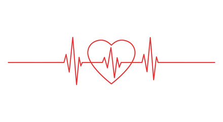 Red heart rate line graph on white background with ecg rhythm