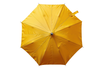 A vibrant yellow umbrella viewed from above, showcasing its radiant color and symmetrical design. background removed