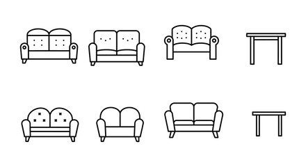 Minimalist Furniture Icons Sofa and Table Line Art for Interior Design