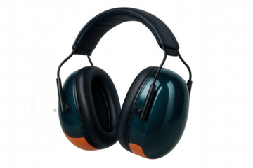 Professional noise-canceling headphones blocking external sounds, studio-lit against transparent backdrop