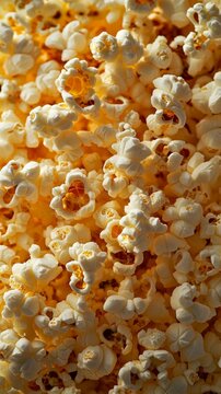 The airy texture of popped popcorn on a golden background &mdash; for culinary articles, cinema advertising, packaging design.