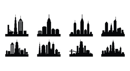 Fototapeta premium Silhouette Collection of City Skylines