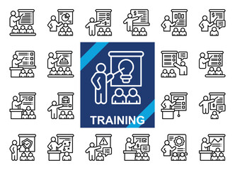 Set Of Training Icons Multi Concept. Simple line vector.