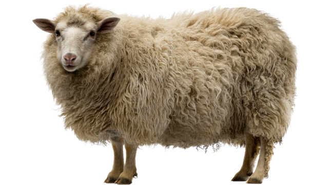Fluffy Sheep Animal with Woolly Fleece Standing Still Isolated
