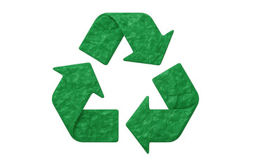 Obraz premium Green crumpled paper recycling symbol representing eco-friendly sustainability against transparent backdrop