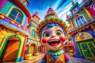Fototapeta premium Whimsical Cartoon Character in Bright Architectural Setting - Positive & Playful Stock Photo