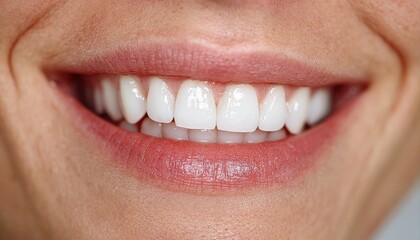 Fototapeta premium A Close Up View of a Bright White Smile with Glossy Pink Lips