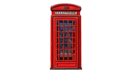 Classic Red Telephone Box in a Urban Environment with Clear Sky Background and Historic Appeal