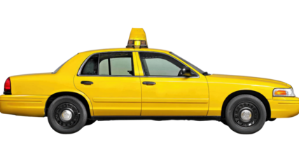 Classic Yellow Taxi Cab Profile with Illuminated Roof Light on Transparent Background for Urban Transportation Use