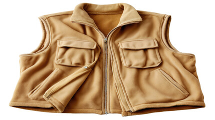 Soft and Comfortable Tan Fleece Vest with Two Front Pockets Ideal for Outdoor Activities and Casual Wear