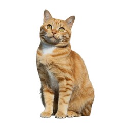 Obraz premium Orange tabby cat sitting and looking up attentively isolated on white background
