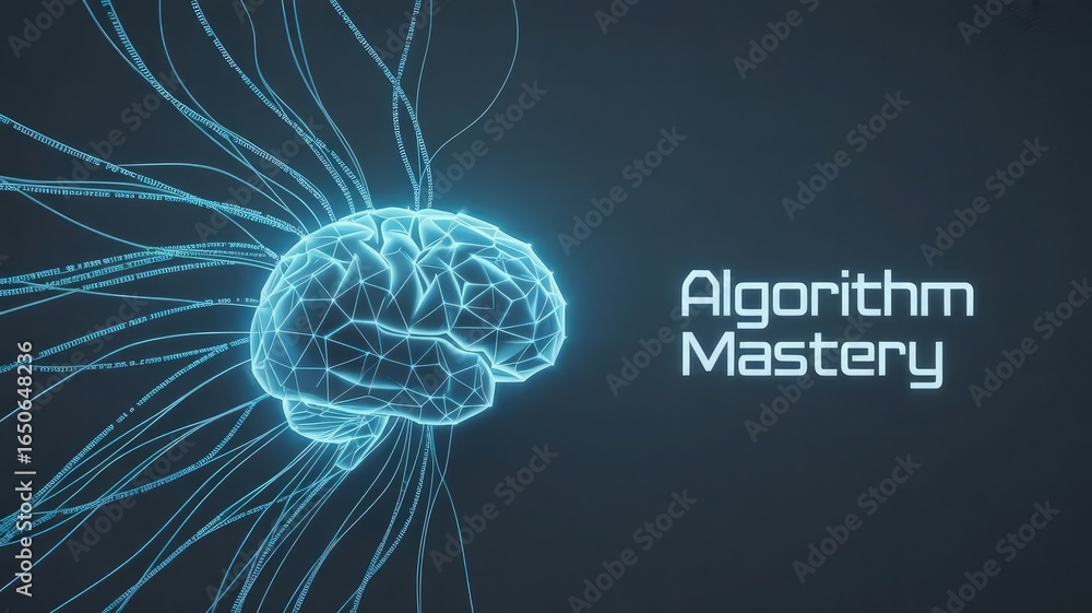Poster algorithm mastery: a digital artistic depiction of a human brain, interconnected with intricate neur