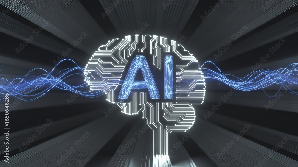 Poster ai brain: a conceptual digital image of a brain with ai at its center, symbolizing artificial intell