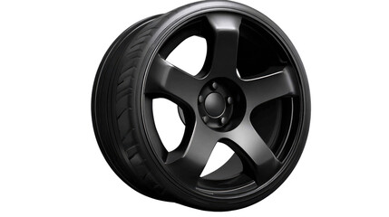 Obraz premium Black Alloy Wheel with Sleek Design and Performance Tire for Automotive Enthusiasts and Car Modifications