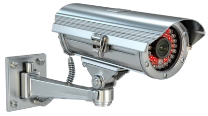 Modern Silver Surveillance Camera with LED Lights for Security and Monitoring Applications