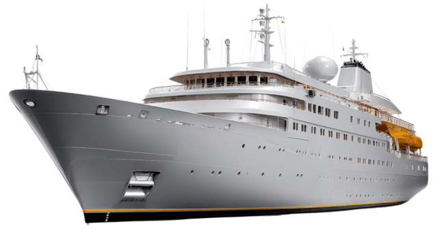 Luxury yacht sailing in open waters with modern design and sleek lines, showcasing elegance on the sea