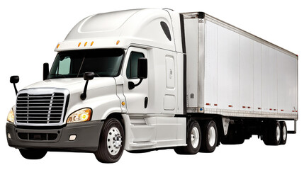 Large Freight Truck with White Trailer on Isolated Background for Transportation and Logistics Concepts