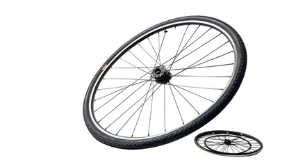 Fototapeta premium Bicycle wheel with spokes and tire, isolated on transparent background