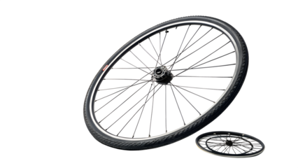 Bicycle wheel with spokes and tire, isolated on transparent background