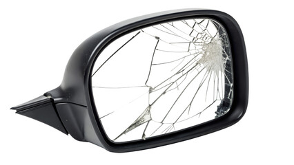 Broken car side mirror with cracked glass isolated on transparent background
