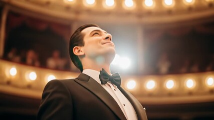 Actor Taking Bow After Performance in Theater Slow Motion