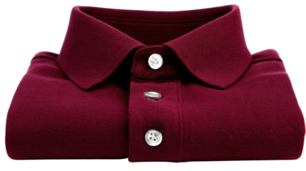 Folded burgundy polo shirt with buttons on a white background for clothing and fashion photography