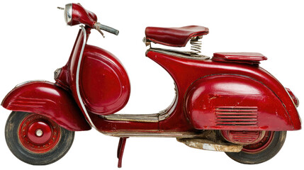 Fototapeta premium Vintage Red Scooter Isolated on White Background Showcasing Nostalgic Design and Classic Charm