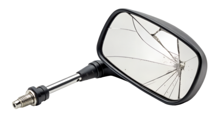 Broken motorcycle mirror with cracked glass isolated on transparent background