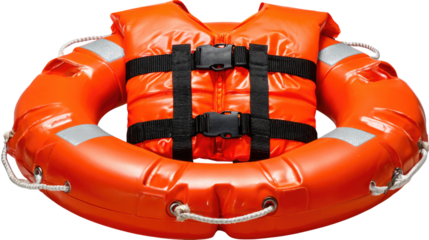 Bright Orange Life Jacket and Ring Buoy for Water Safety and Emergency Situations in Aquatic Environments