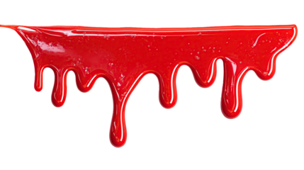 Red Spilled Paint Drip Isolated on Transparent Background with Glossy Texture and Artistic Form