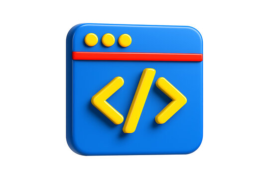 3D Programming Icon in Blue with Code Symbols