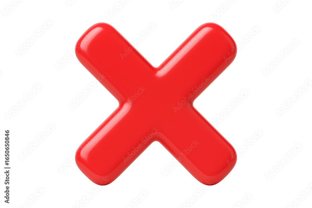 Poster 3d red cross mark icon isolated on a transparent background