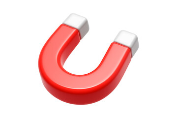 3D Red Horseshoe Magnet Icon Isolated on a Transparent Background