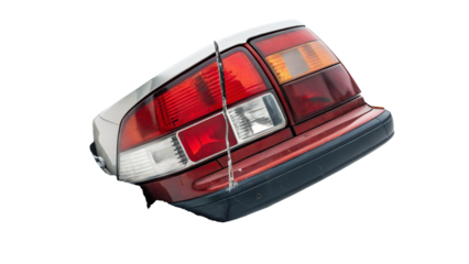 A broken car taillight, isolated on a transparent background, symbolizing automotive repair, damage, and vehicle components