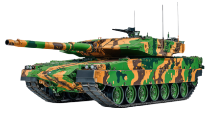 Modern Tank in Camouflage Pattern Showcasing Military Technology and Armored Vehicle Design