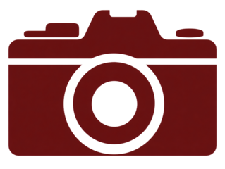 Bold maroon camera icon for creative visual projects