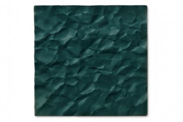 Crumpled teal paper sheet creating textured background with translucent zones, offering graphic design flexibility