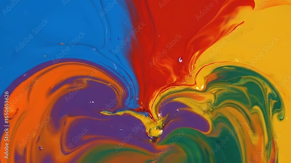 Poster swirling multicolor paints blend creating dynamic textures