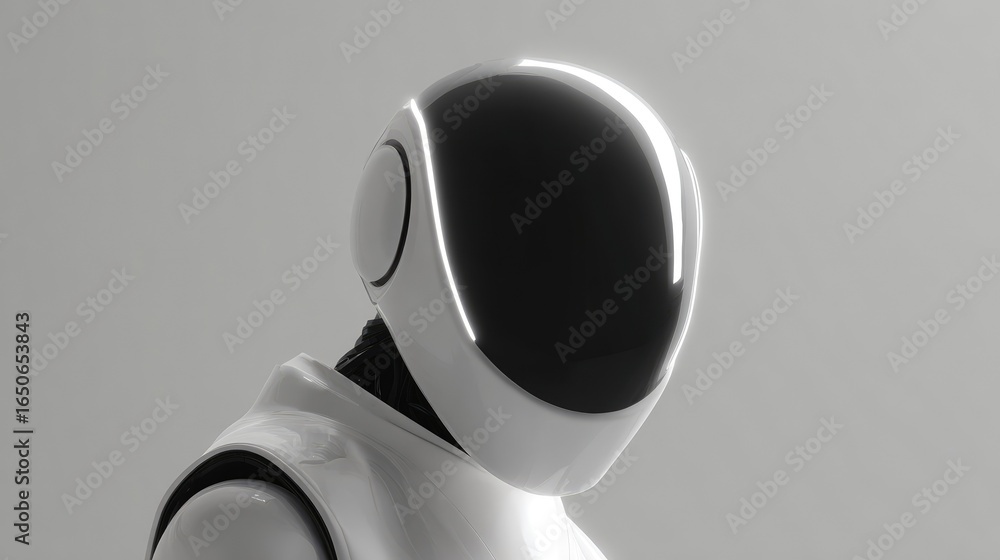 Poster futuristic humanoid robot head with smooth, sleek design, showcasing technology and innovation. the 