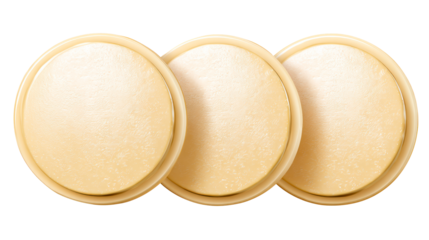 Three golden circular elements with textured surfaces